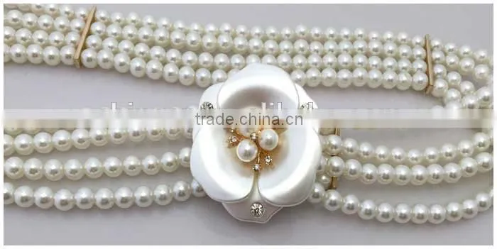 Korean Rhinestones Pearl Belt, Women Elastic Belt,Elegent Agraffe Decorate Big Flower Pearl Wide Chain Belt