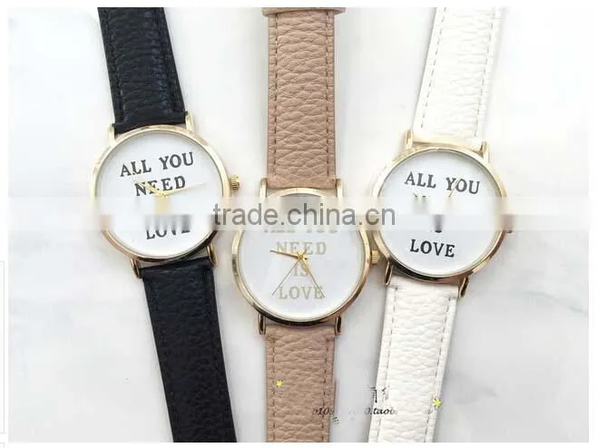 Best price Women's Men's ALL YOU NEED IS LOVE Faux Leather Dial Analog Quartz Wrist Watch