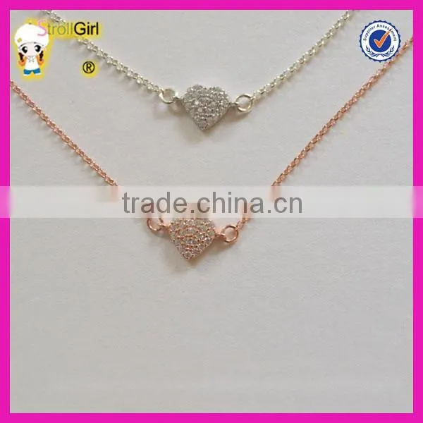 Tiny heart pave necklaces, white zircon necklace, 925 sterling silver rose gold plated necklace