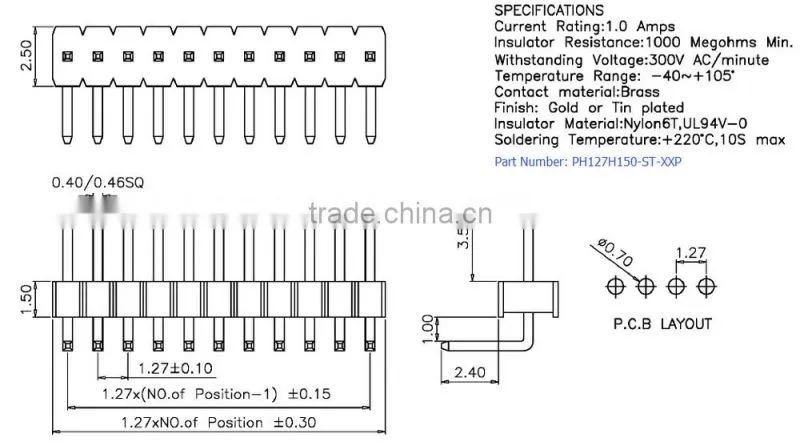 1.27mm pitch right angle Pin/female header connector