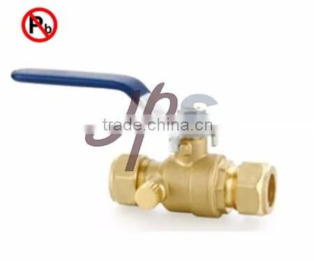 Lead free brass compression ball valve with drain