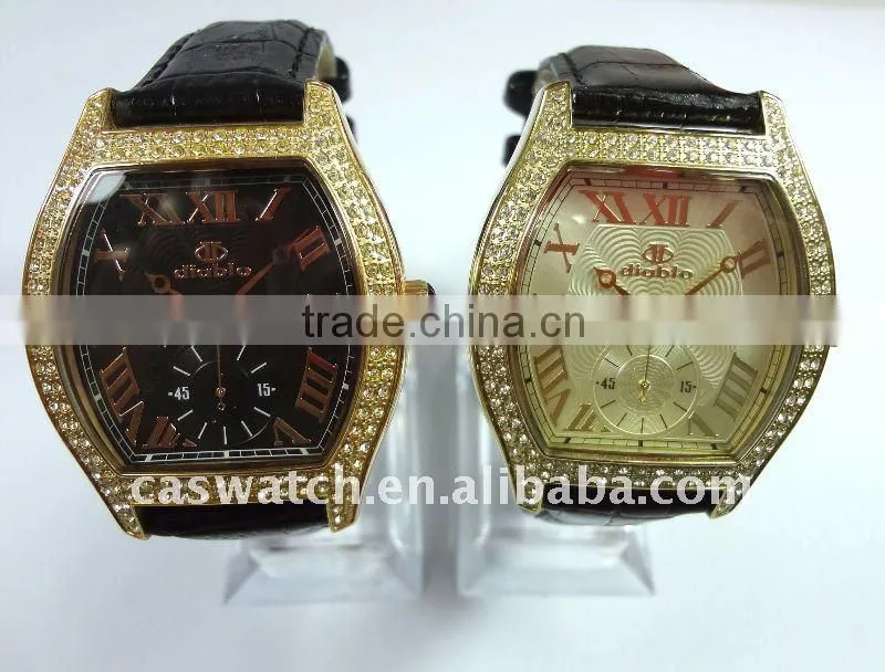 man diamond watch genuine leather strap