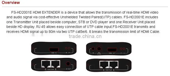 HDMI Extender via UTP cat5e/6, FS-HD2001E