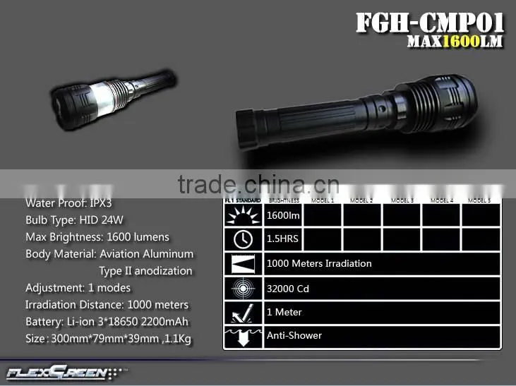 rechargeable 18650 battery 24W HID camping torch