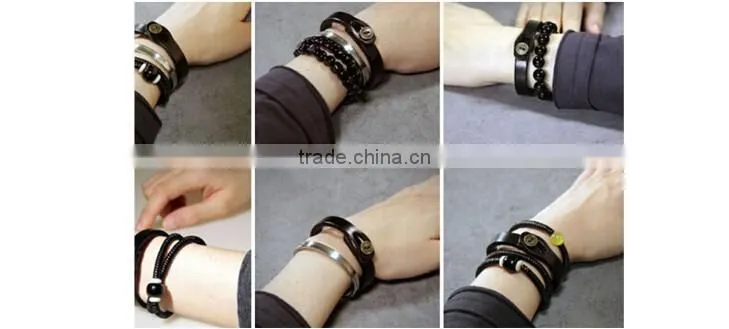 >>New arrival classic plain leather Bracelet,button leather bracelet//