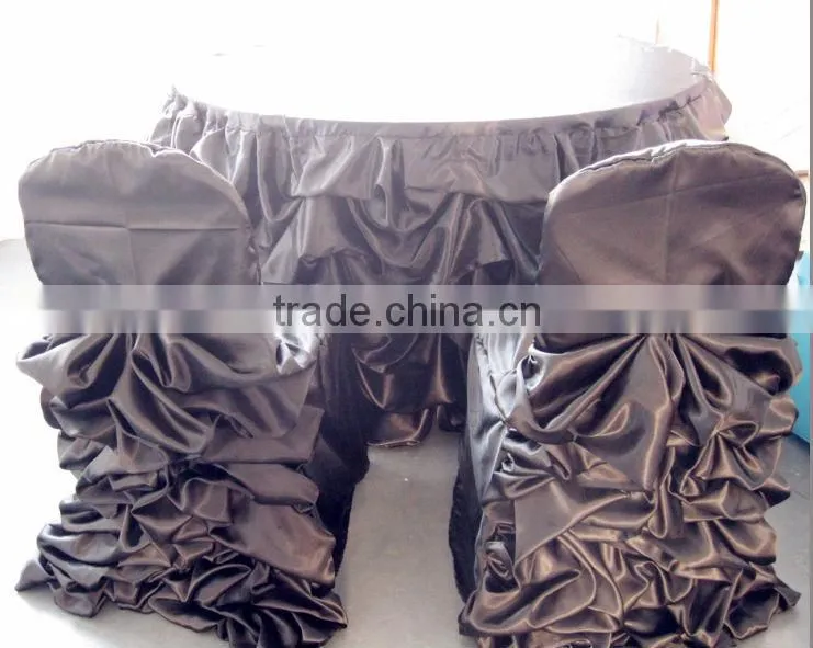 Luxury satin ruffled table skirting style,table skirting for wedding