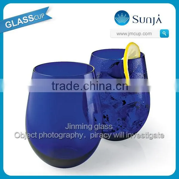 Wholesale OEM Stemless wine glass Icy cocktail glass tumbler blue colored stemless Tumbler