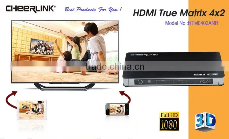 HDMI Matrix 4-In 2-Out Full HD 1080P HDMI V1.3 w/ IR Remote Control - Black