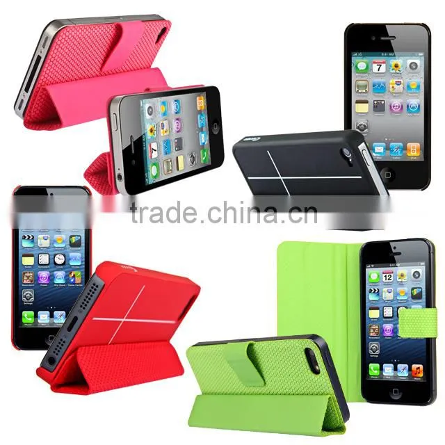 Set Screen Protector And Case For Iphone 5 , Black Hexagon Pattern Smart PU Case Cover