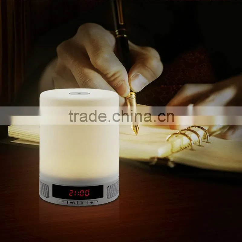 Unique home decoration led lamp speaker bluetooth with 3 level brightness touch control design and retail box package