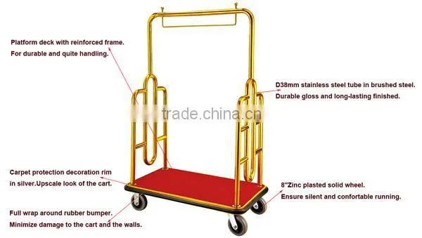 Brushed Finished Luxury Hotel Baggage Bellman Cart