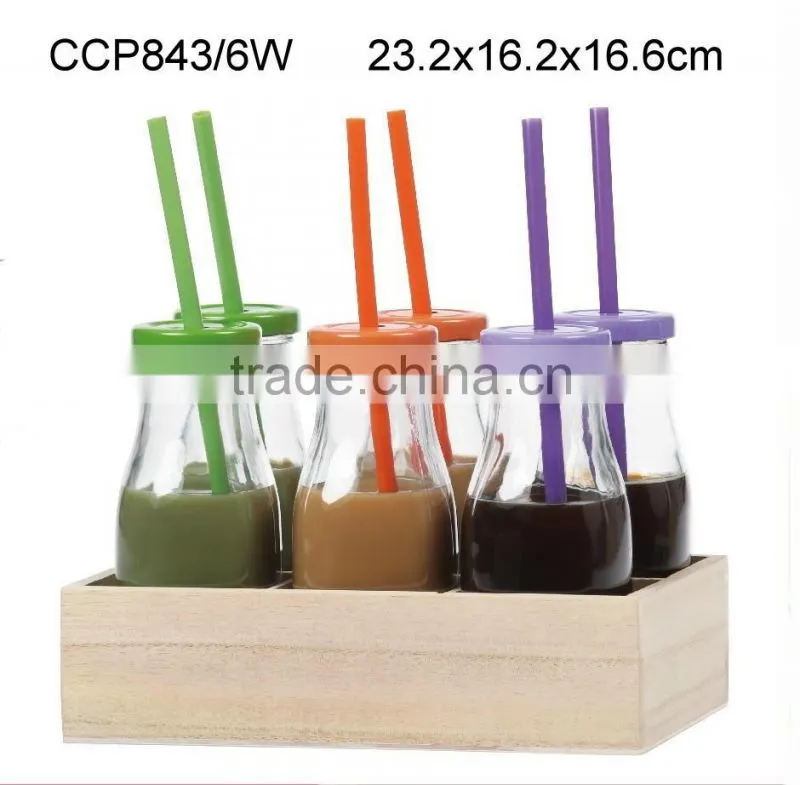 Glass jar for liquid soap with wooden box (CCP846T/6W)