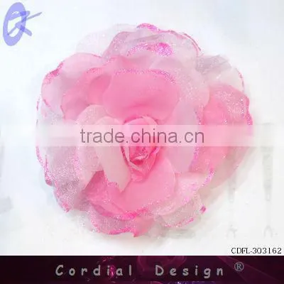 2013 tissue rose corsage with leaves,pink feather flower