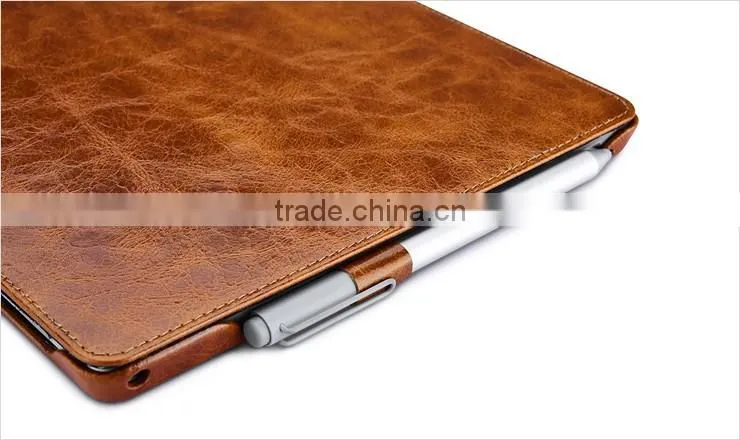ICARER Genuine Leather Case for Microsoft Surface Pro 4 Flip Cover with Stand Function Vintage Series