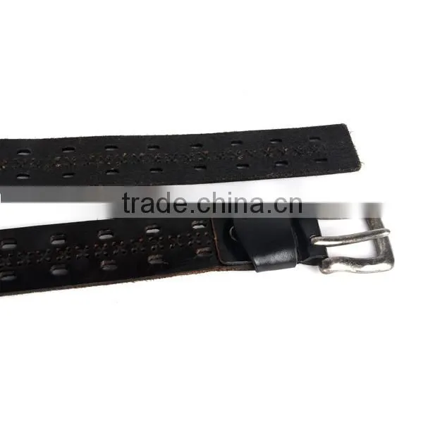 Factory Hot Sell Pin Belt Buckle Fashion Black Cowhide Italian Leather Belt Men