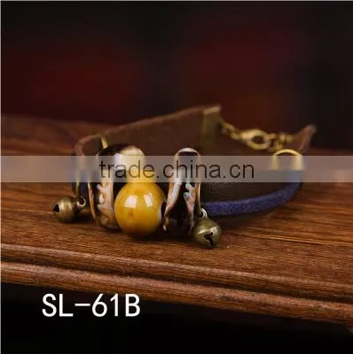 genuine leather porcelain face bracelet