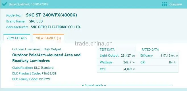 Cool White Color Temperature CCT DLC UL CUL listed 240W led street light manufacturers