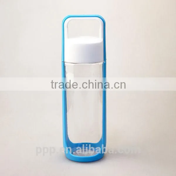 Plastic sports water bottle with top handle