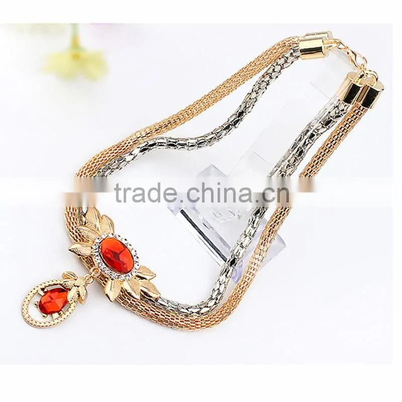 Gold Plated Pendant Statement Crystal Necklace Earrings Bracelet Rings set for Wedding Jewelry