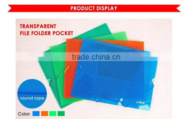 A4 Transparent Color File Folder Pocket/Transparent Document Bag with Elastic