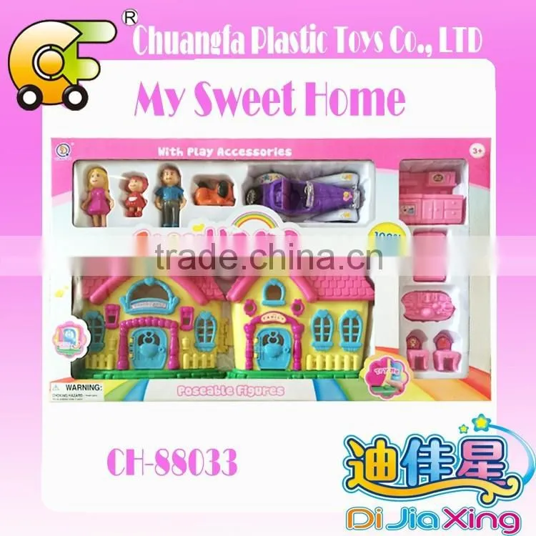 Kids mini villa toys modern villa with furniture wooden villa toys