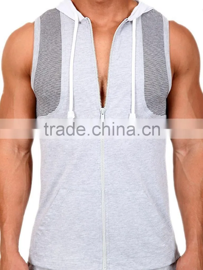 Jacket Sport Casual Mens Zip Hoody Gray Sleeveless Hooded