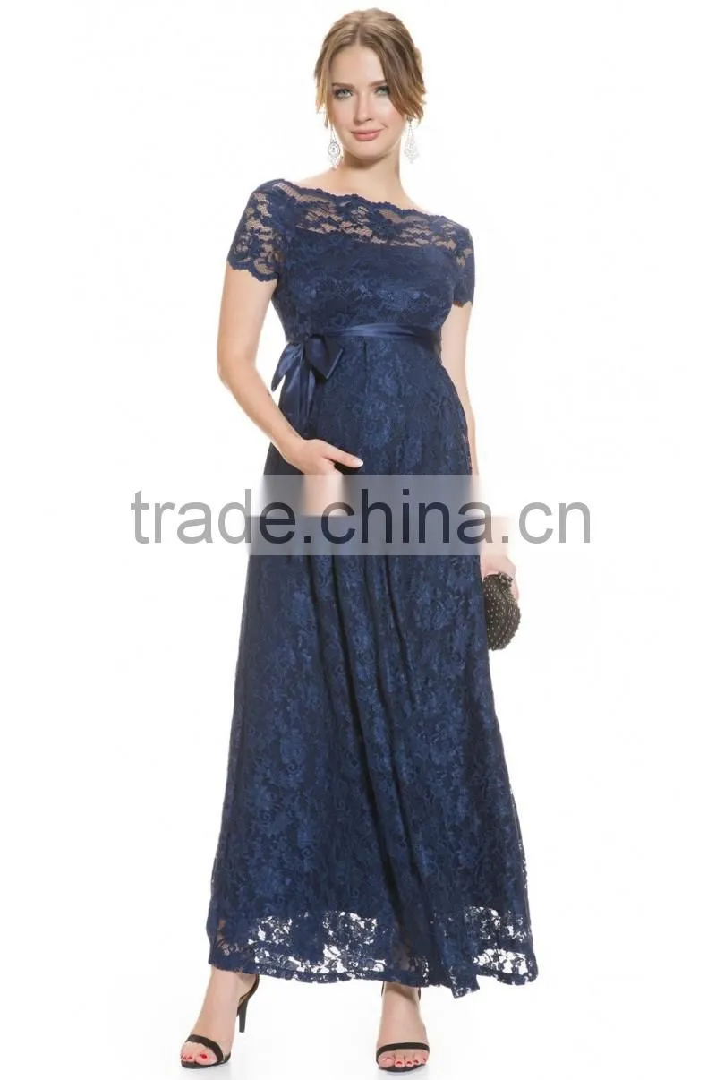 MATERNITY Lace Gown In NAVY dress, long maternity clothes,short sleeve maternity clothing