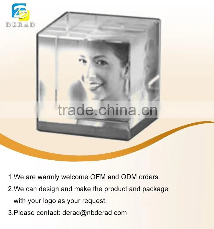 Rotating Crystal Cube Photo Frame Picture Frames with Stainless Base Support