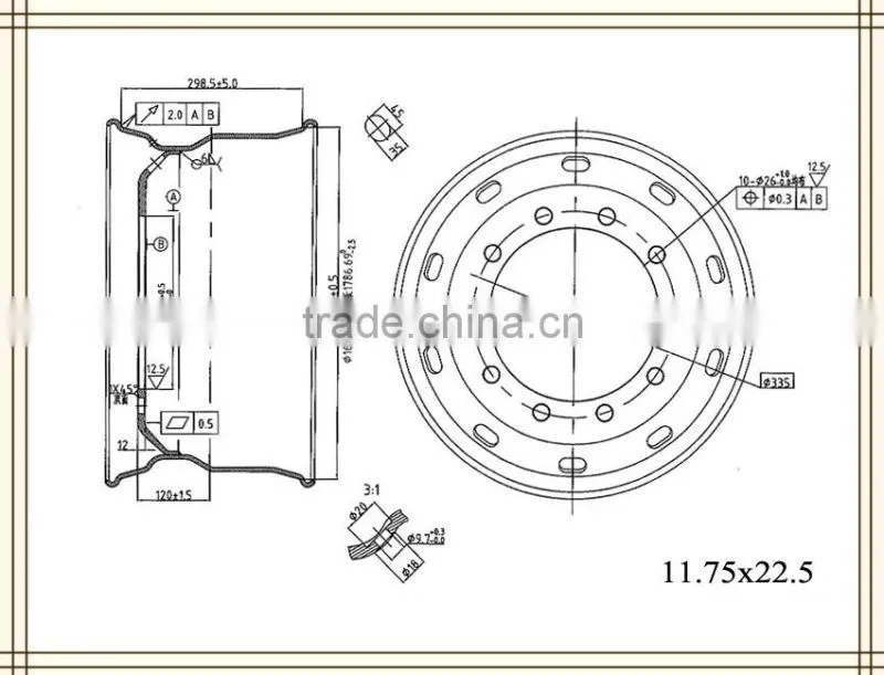 11.75x22.5 OEM Truck Parts Heavy Truck Steel Rim