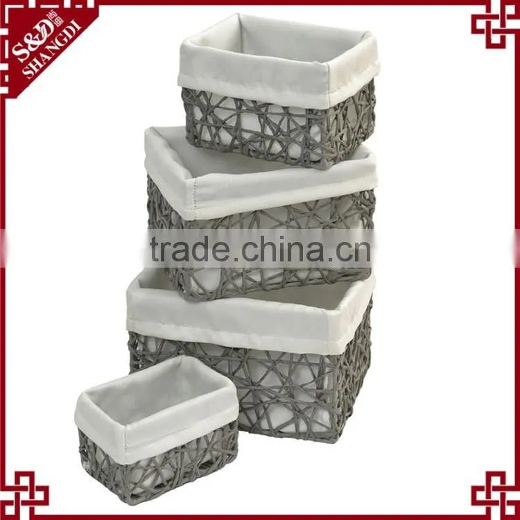 Set of 4 paper rope hand woven storage basket wit liner