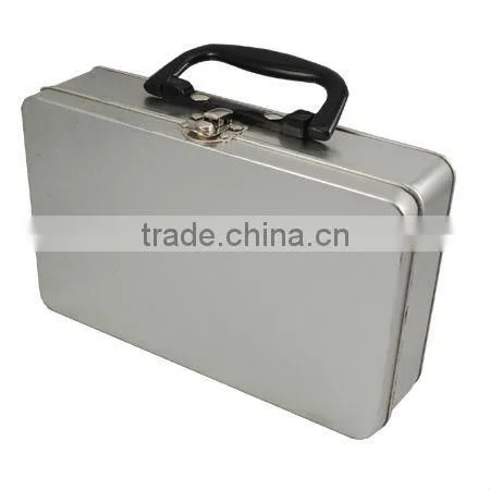 rectangular metal tin box with handle
