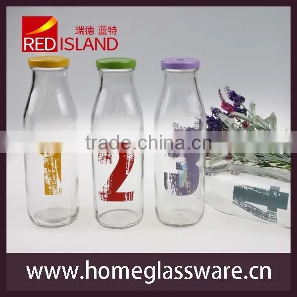 Digital design large glass milk bottle juice bottle with decal