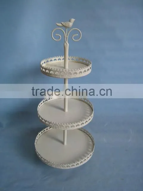 3-tier antique white metal cake holder