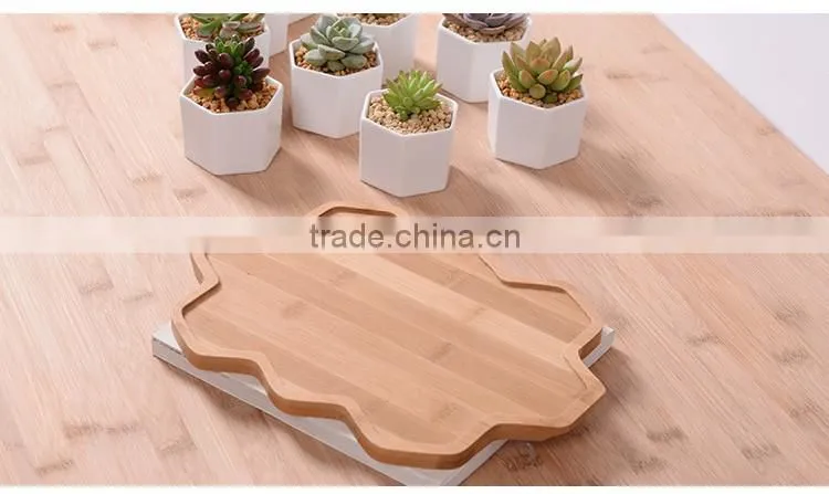 Zakka combination potted six sides indoor glazed pottery planters with bamboo tray