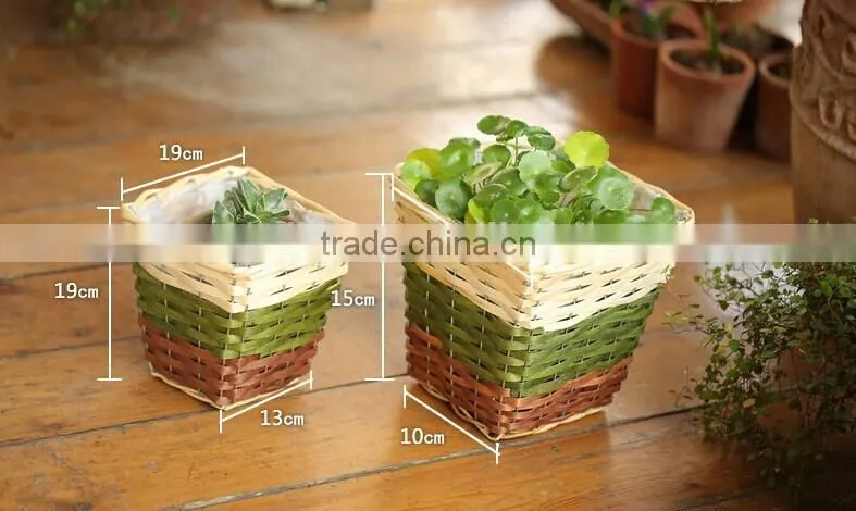 handmade plastic lined wicker basket for flower plant decoration wicker flower planter pot