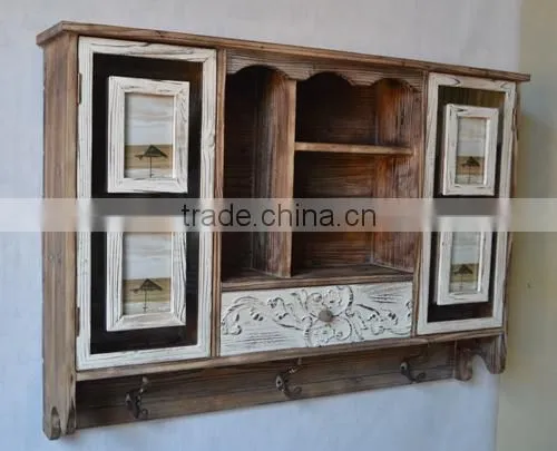 Antique wooden wall shelf storage with hooks in big size