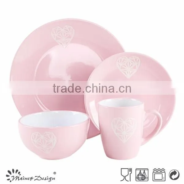 China ceramic diamond heart emboss dinnerware set