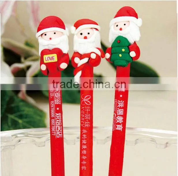 Top Selling Christmas Polymer Clay Ballpoint Pen Promotional Custom Logo Polymer Clay Pen Santa Claus Snowman Shape Pen