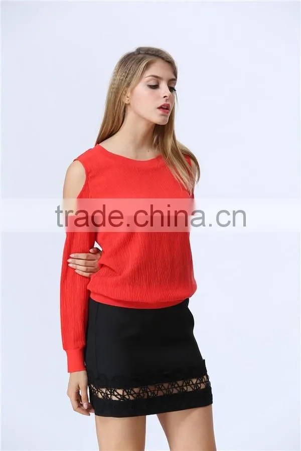 Round Neck Cutout Shoulders Design Accept Small Order Quantity Factory Price Fashion Casual Women Tops/Blouse