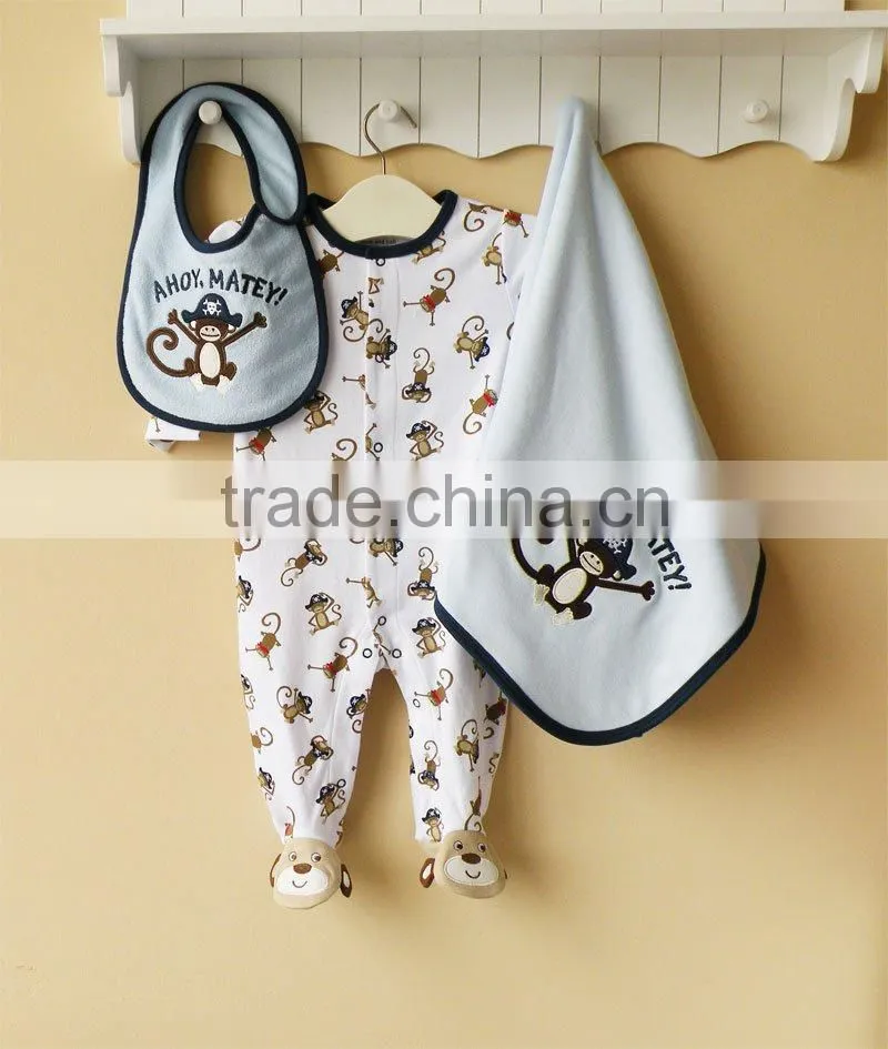2011 autumn mom and bab baby romper set 100% cotton embroider 3pcs