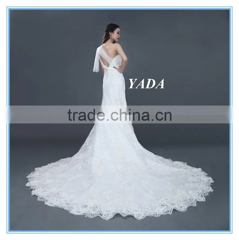 New Arrival One Shoulder Lace Hand Rosa Appliques Beaded Wedding Dresses Mermaid