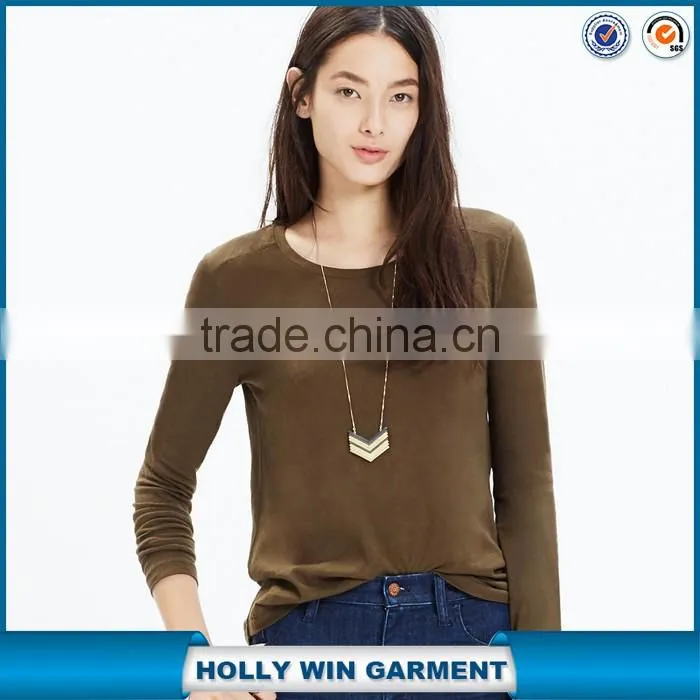 Pure color slub long-sleeve crewneck t shirt for women