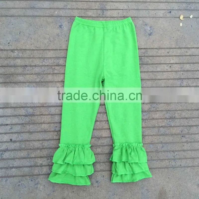 Wholesale girls ruffle pants baby girls cotton solid icing pants with ruffles