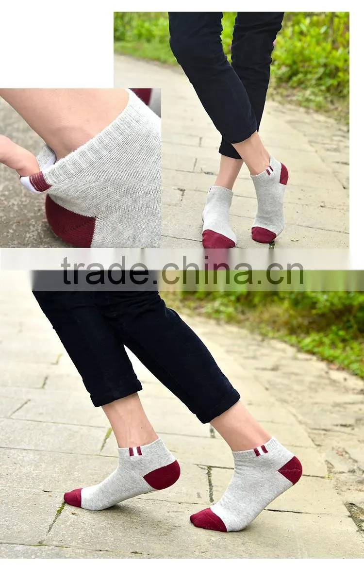 Summer mens color block casual combed cotton ankle socks