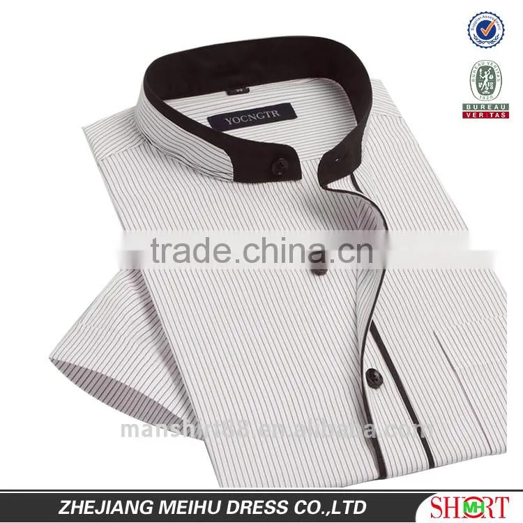short sleeve slim fit mandarin collar shirt