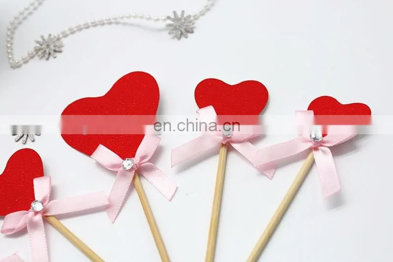 New Design Red Heart with Bow Wedding Birthday Cake Topper