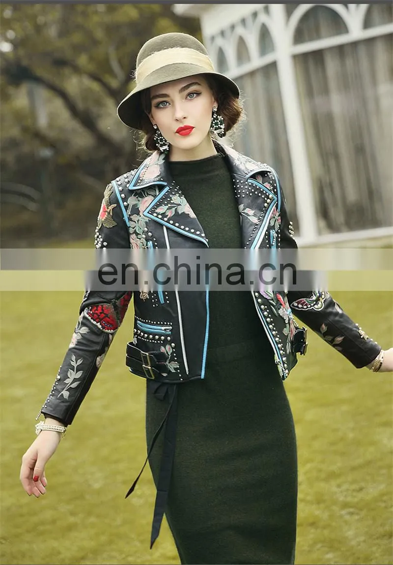 Fashion Printed Real Leather Jacket Cool Girls Leather Jacket Motorcycle