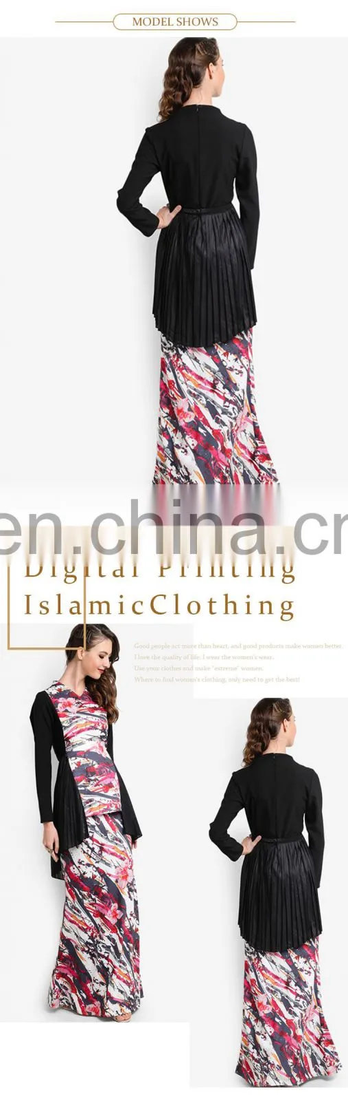 new design modern pleats print Islamic dress plus size women baju kurung