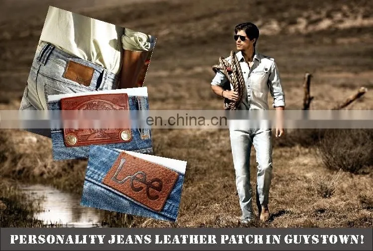 customized deboss brand logo jeans denim leather label