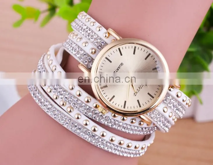 crystal woven leather Bracelet watch golden Quartz watch leather bracelets women leisure leather bracelet watch gifts for her